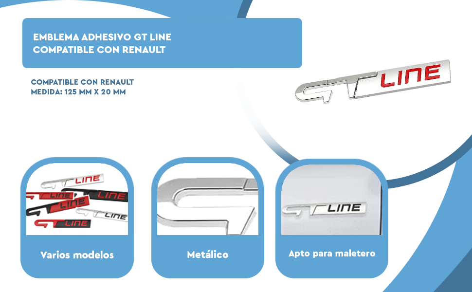 Banner - Emblema Adhesivo metálico GT Line compatible con Renault negro rojo