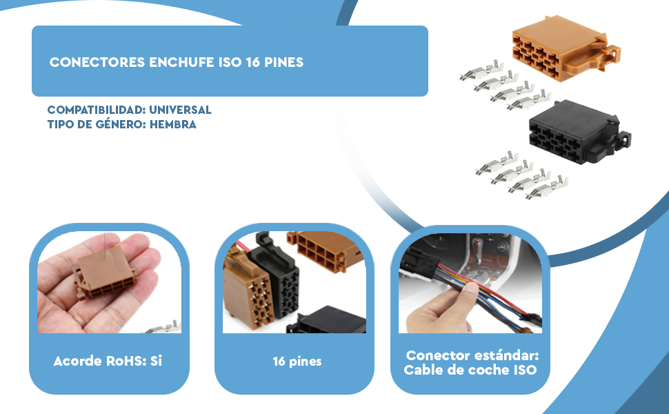 Banner - Conectores Enchufe ISO 16PIN Universal para autoradio de coc hembra