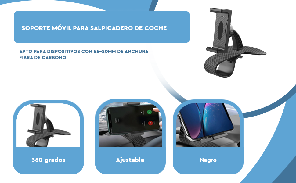 Banner - Soporte salpicadero coche para movil 360 grados fibra de carbono