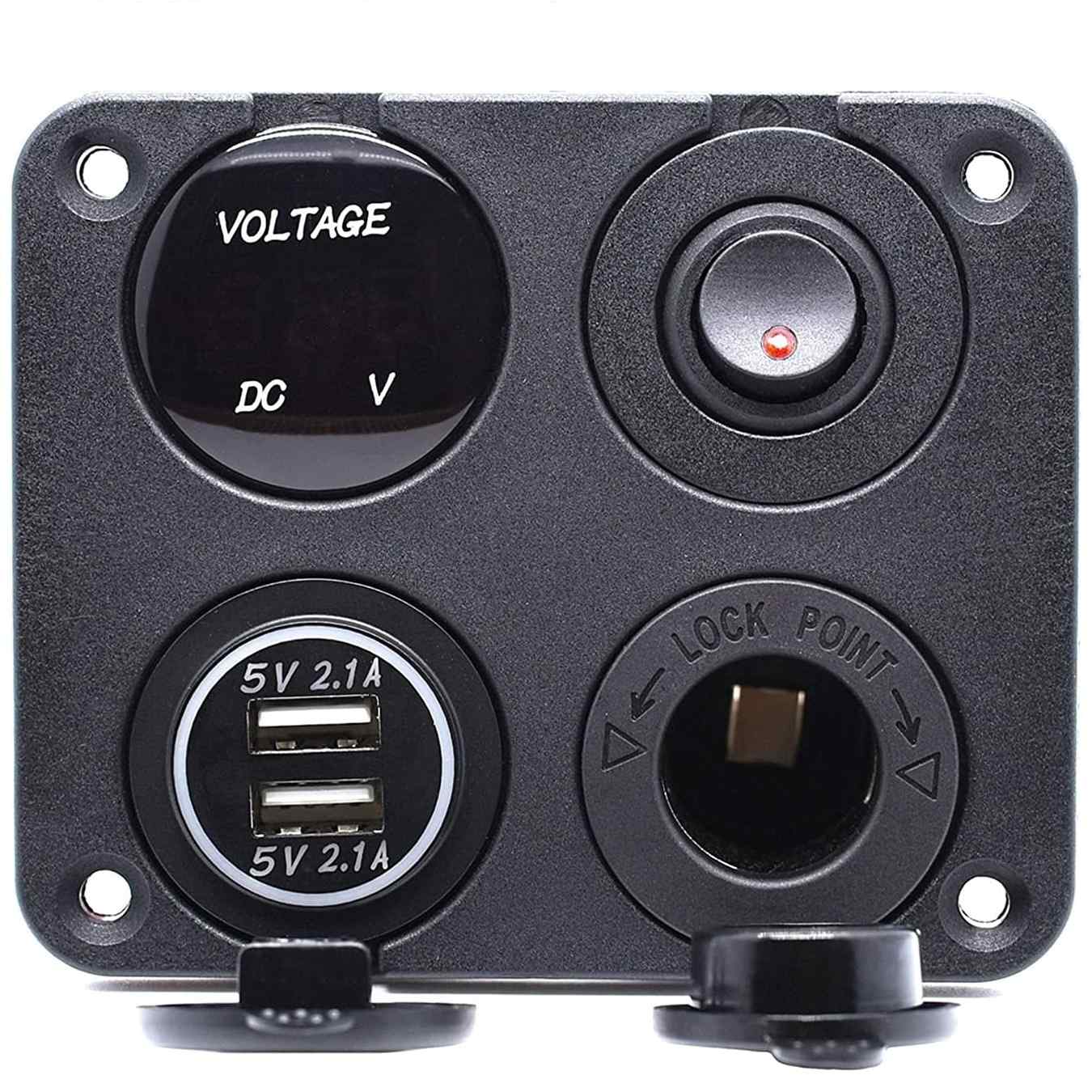 Panel 4 en 1 con cargador Dual USB y Toma de Corriente 12V LED verde - imagen 3