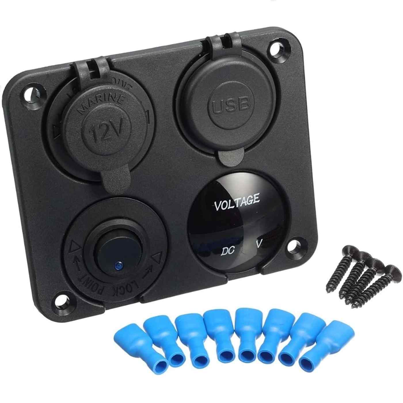 Panel 4 en 1 con cargador Dual USB y Toma de Corriente 12V LED verde - imagen 4