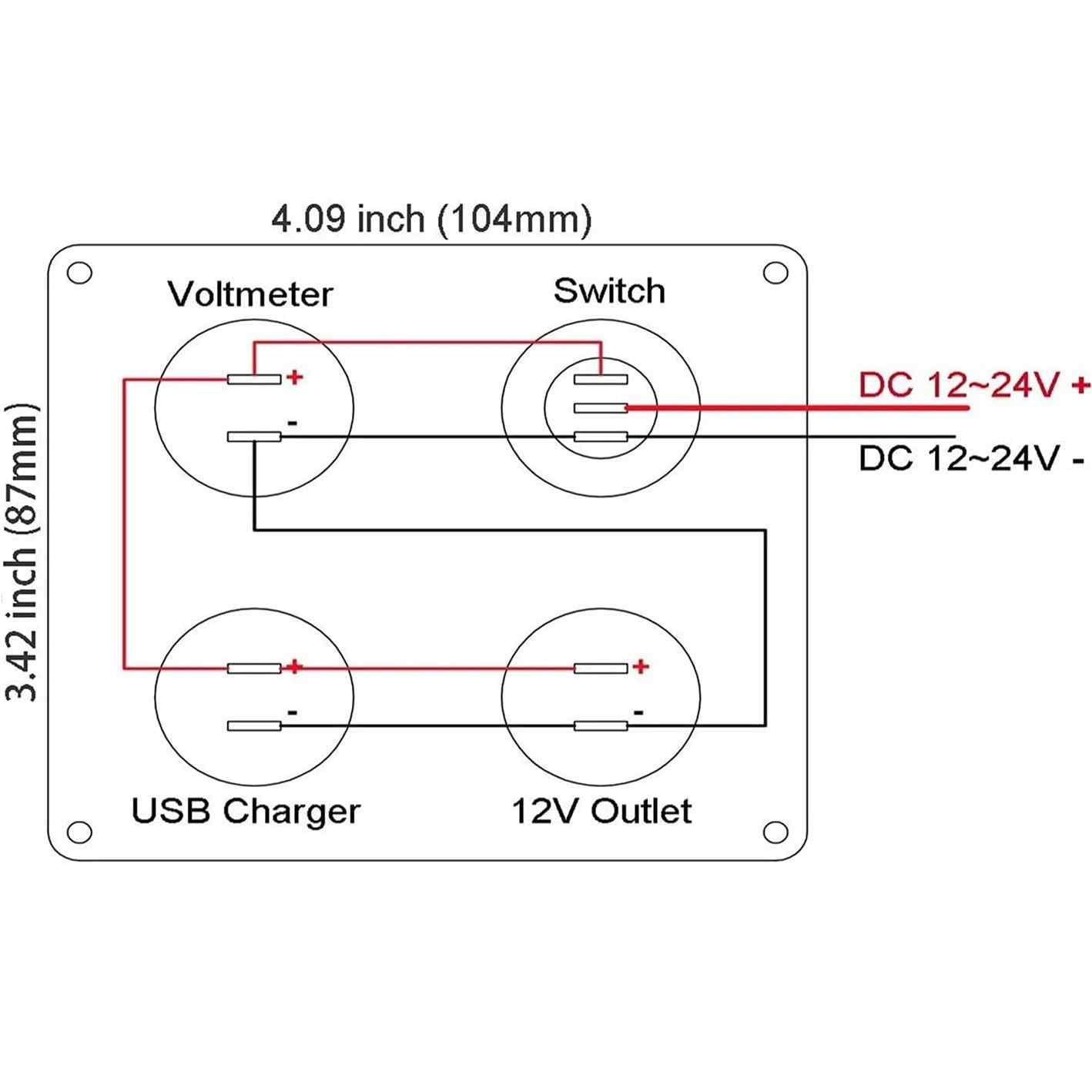 Panel 4 en 1 con cargador Dual USB y Toma de Corriente 12V LED verde - imagen 5