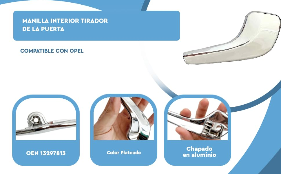 Banner - Manilla interior tirador puerta derecha compatible con Opel plateado