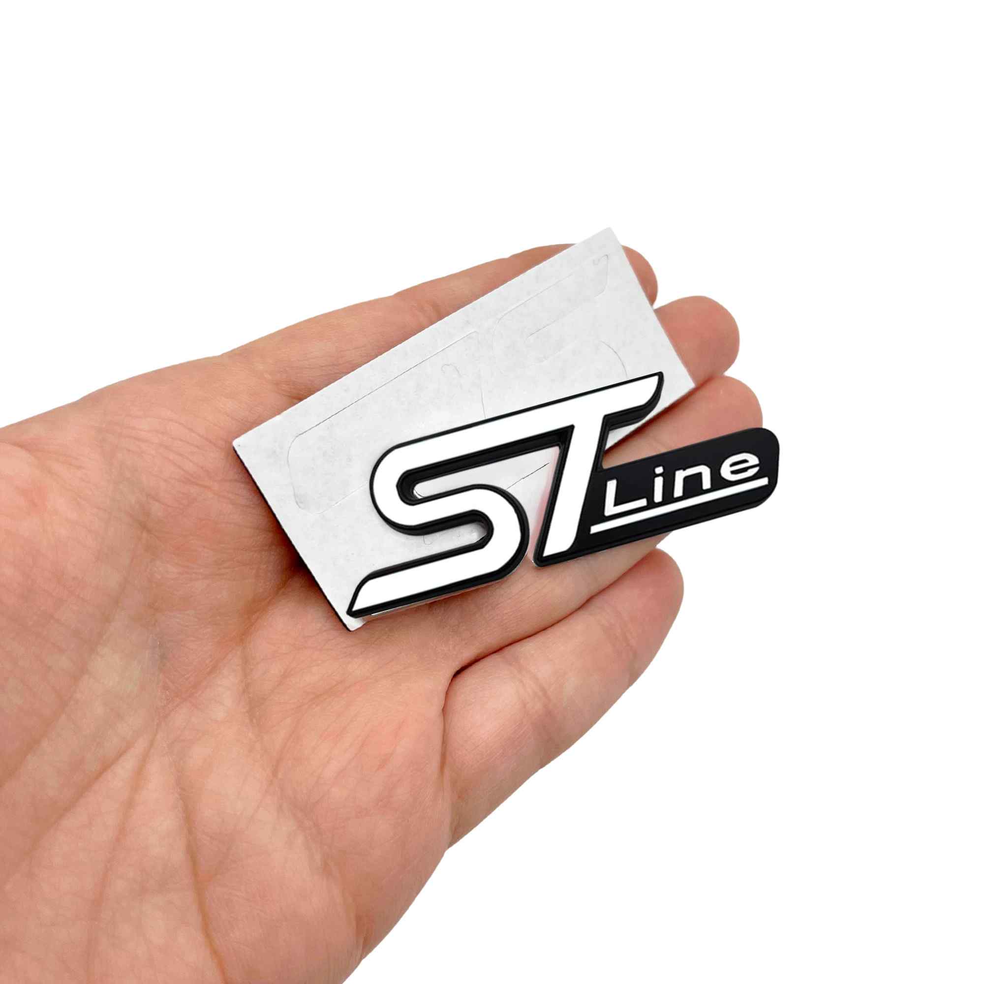 Emblema Adhesivo metálico ST Line compatible con Ford blanco y negro pequeño - imagen 3