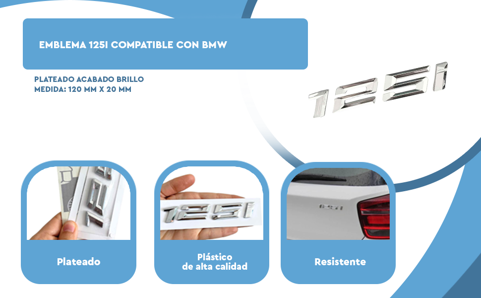 Banner - Emblema 125i adhesivo para maletero compatible con BMW plateado