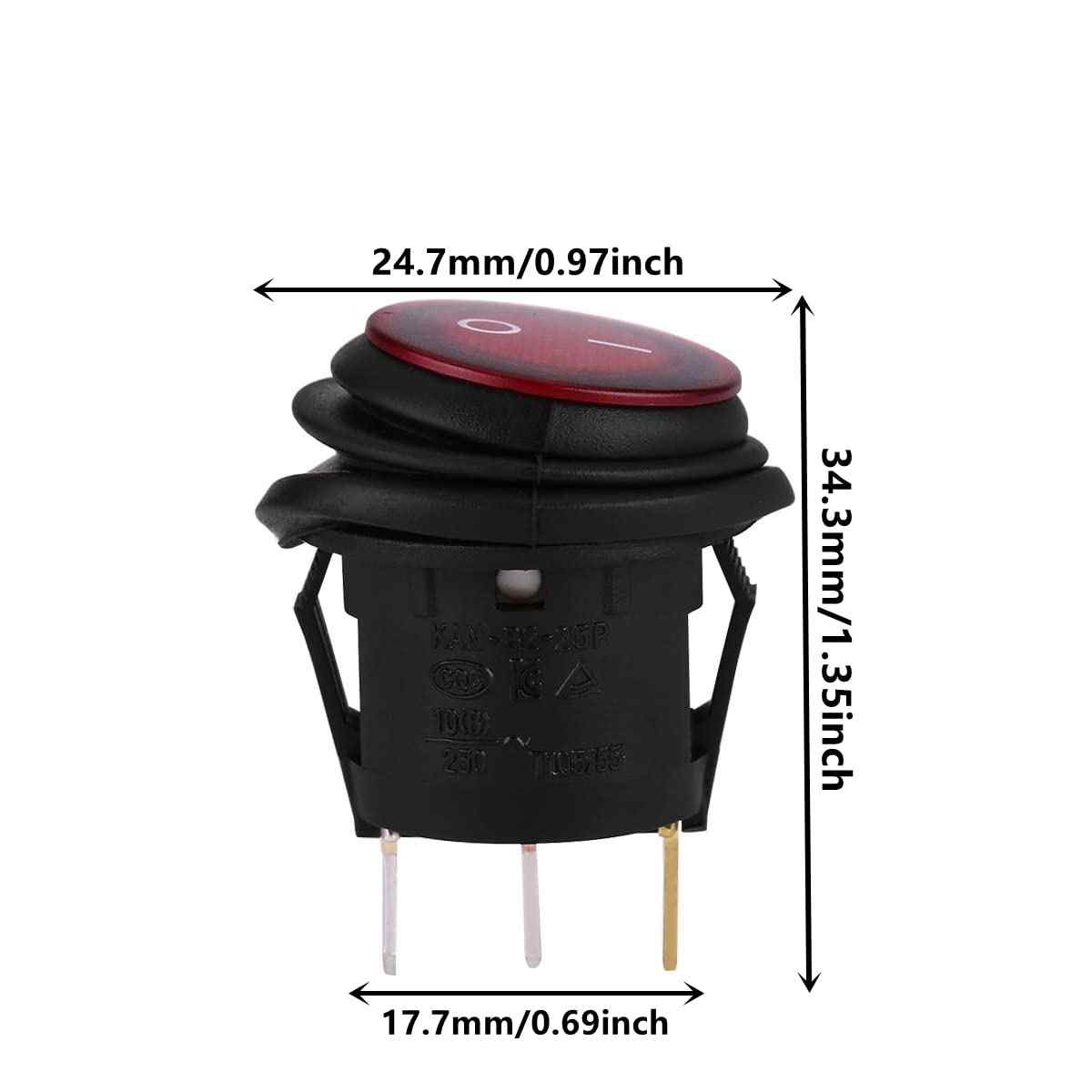 Interruptor redondo basculante de 3 vias ON/OFF 20A SPST impermeable rojo - imagen 4