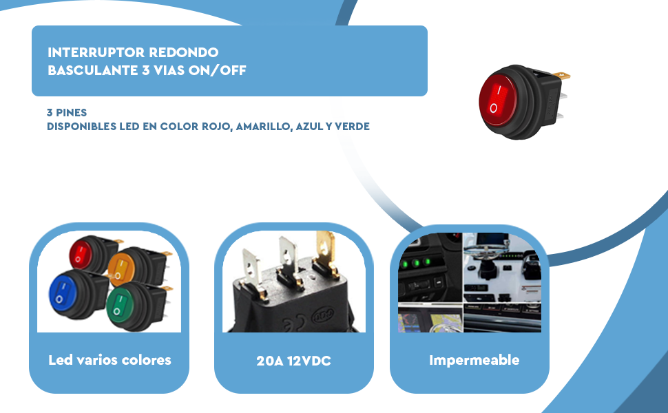 Banner - Interruptor redondo basculante de 3 vias ON/OFF 20A SPST impermeable rojo