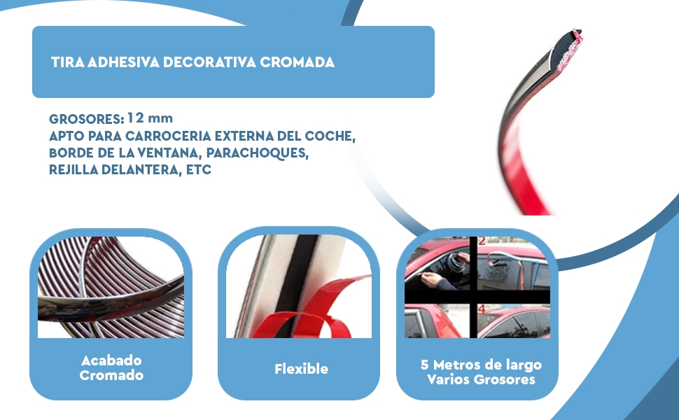 Banner - Tira adhesiva decorativa cromada 12 mm x 5 metros niquel