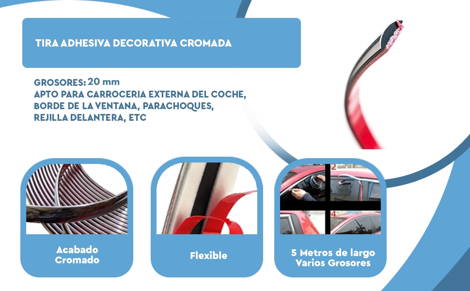 Banner - Tira adhesiva decorativa cromada 20 mm x 5 metros niquel