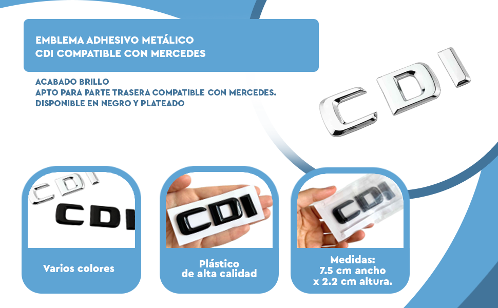 Banner - Emblema adhesivo plástico CDI compatible con Mercedes plateado brillo