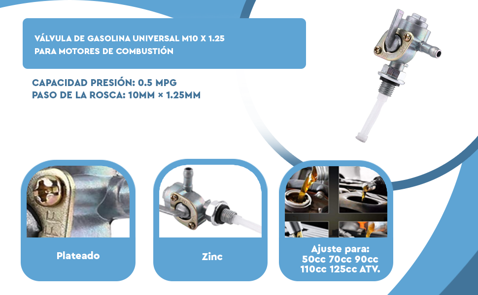 Banner - Valvula de gasolina universal M10 x 1.25  para Motocicleta