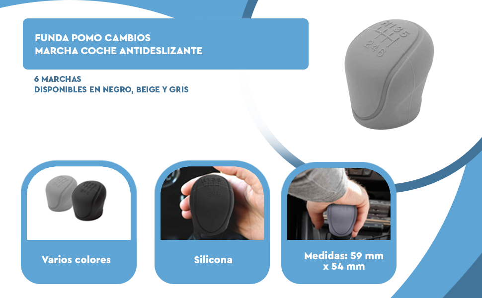 Banner - Funda Pomo cambios marcha coche silicona suave 6 marchas negro