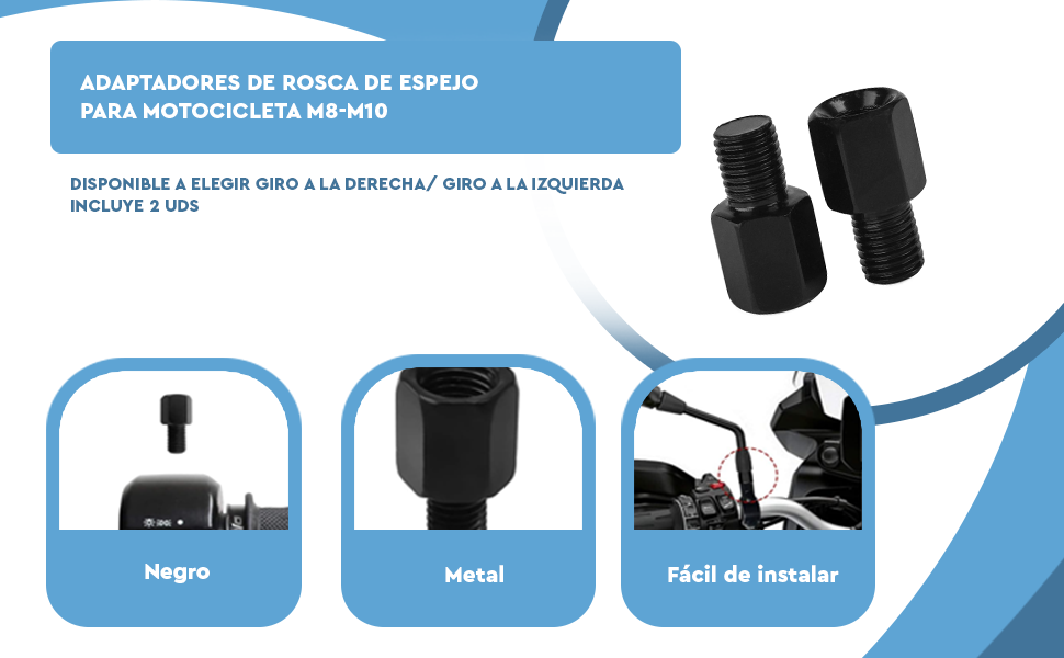 Banner - Adaptadores de espejo retrovisor M8 a M10 giro izquierda (2 uds) negro