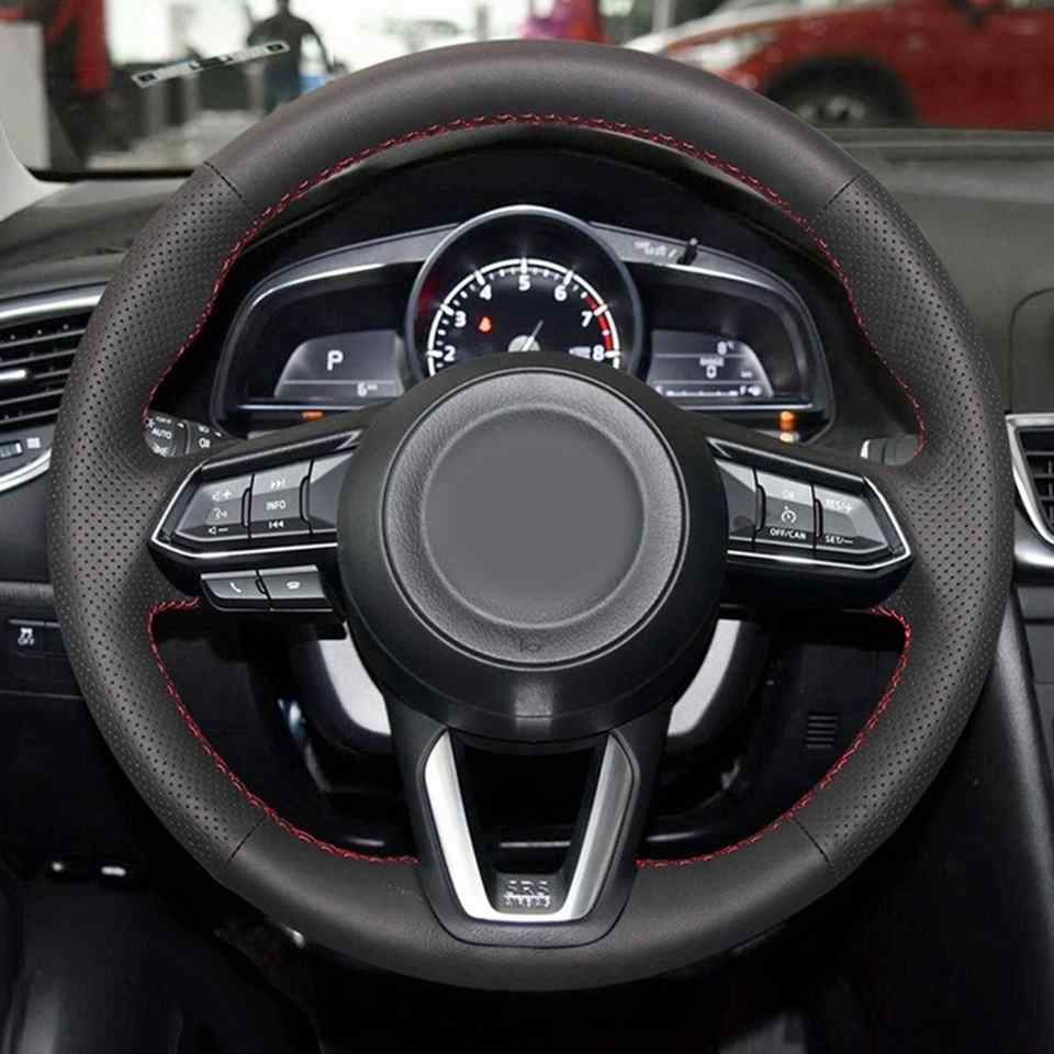 Funda para volante DIY universal cuero 37-38cm hilo rojo - imagen 3