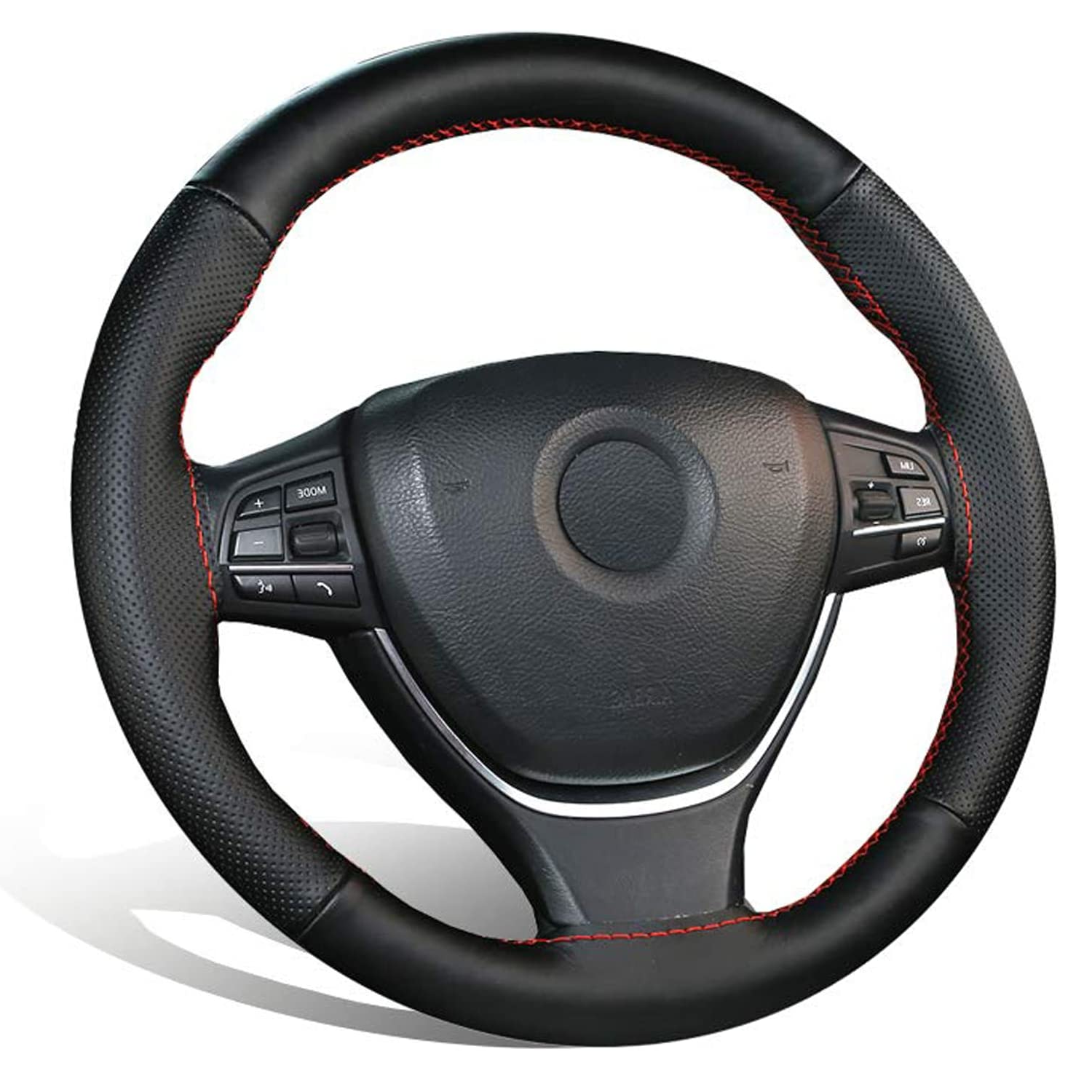 Funda para volante DIY universal cuero 37-38cm hilo rojo - imagen 1