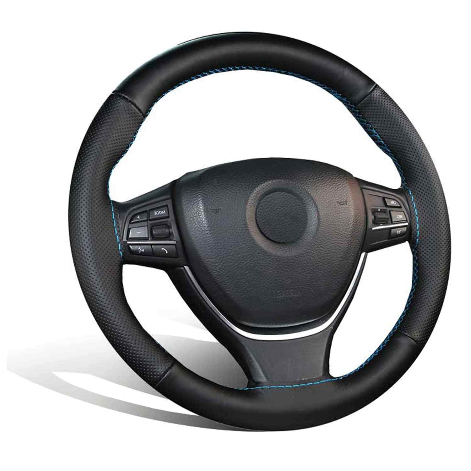 Funda para volante DIY universal cuero 37-38cm hilo azul - imagen 1