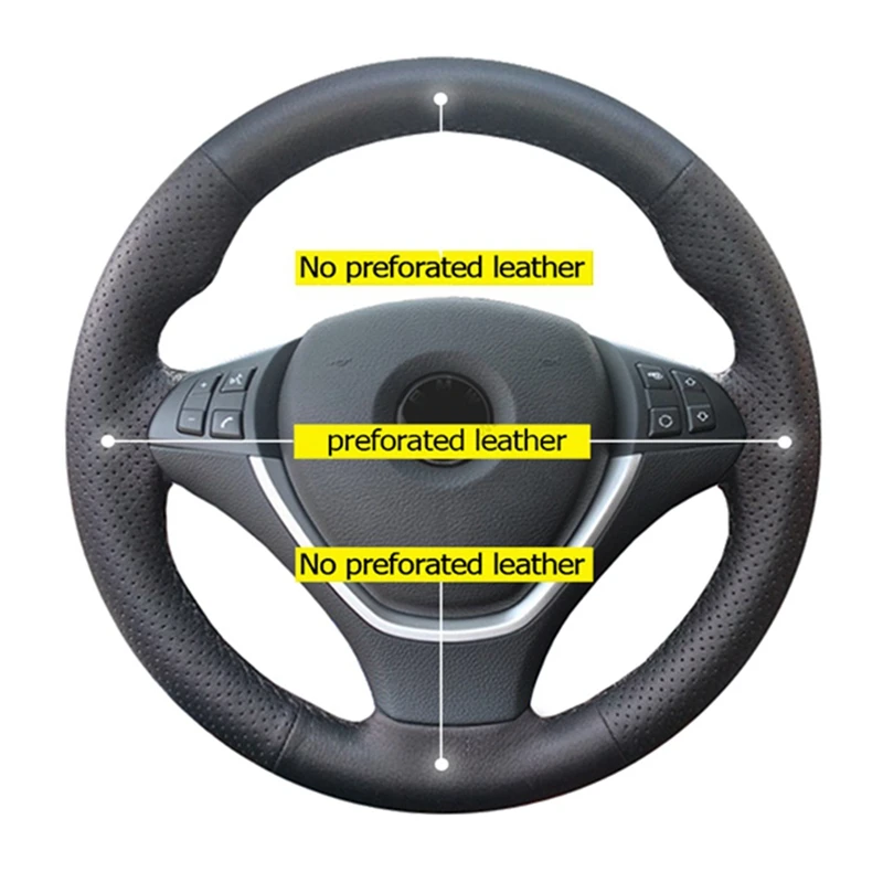 Funda para volante DIY universal cuero 37-38cm hilo azul - imagen 2