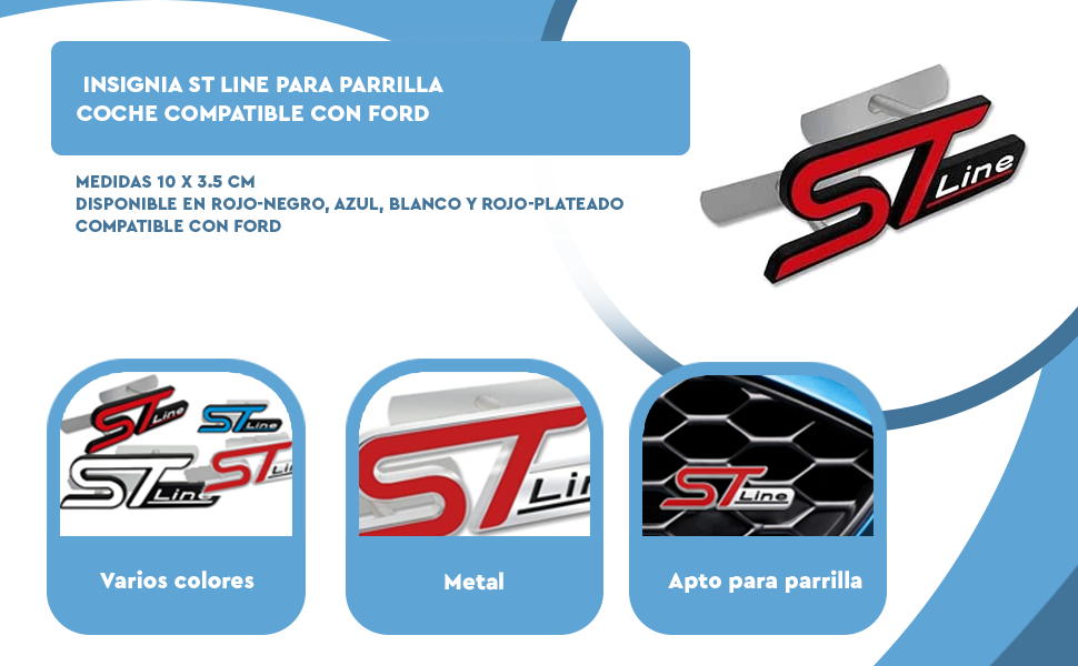 Banner - Emblema ST Line parrilla compatible con Ford azul