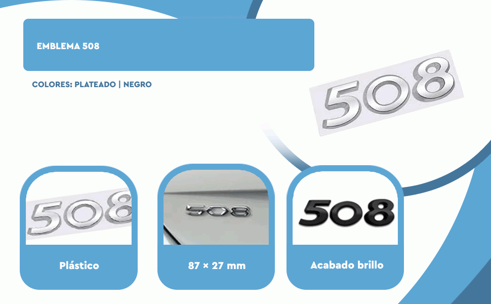 Banner - Emblema 508 adhesivo para maletero compatible con Peugeot negro