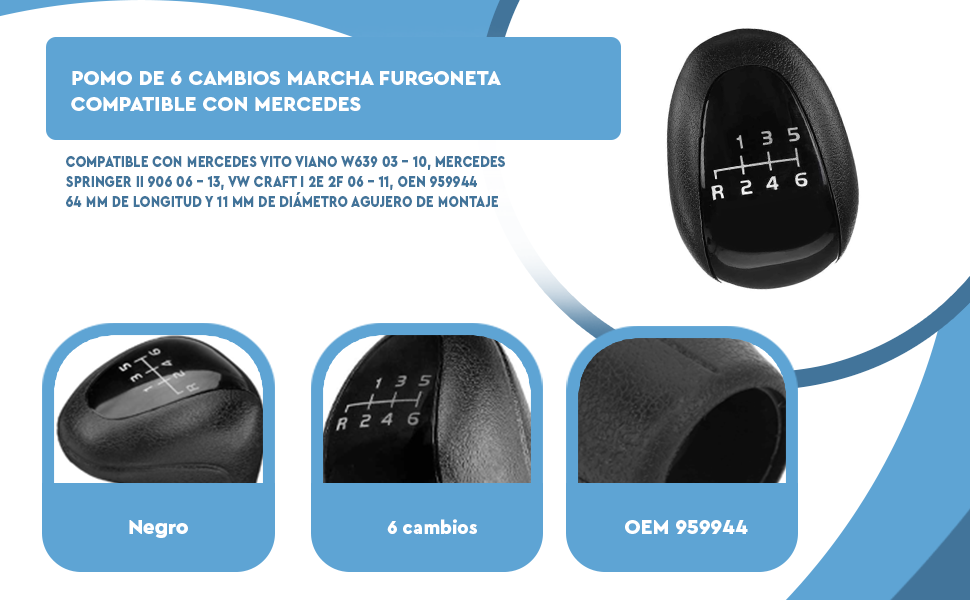 Banner - Pomo perilla de 6 cambios marcha furgoneta compatible con Mercedes 959944