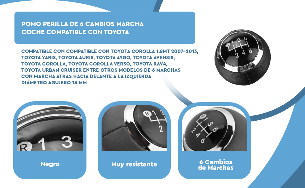 Banner - Pomo de 6 cambios marcha coche compatible con Toyota