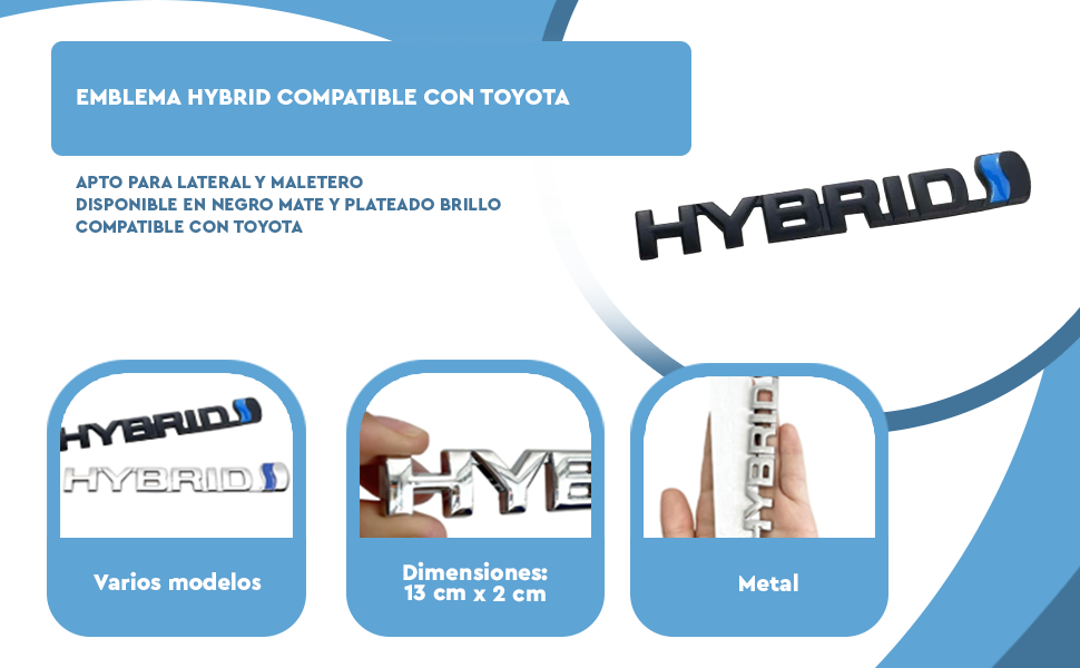 Banner - Emblema adhesivo hybrid compatible con Toyota plateado 13 cm