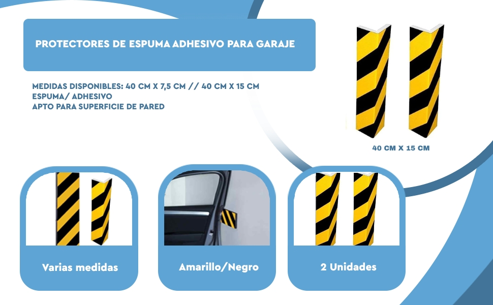 Banner - Protector de espuma adhesivo para Garaje 40x15 cm amarillo-negro