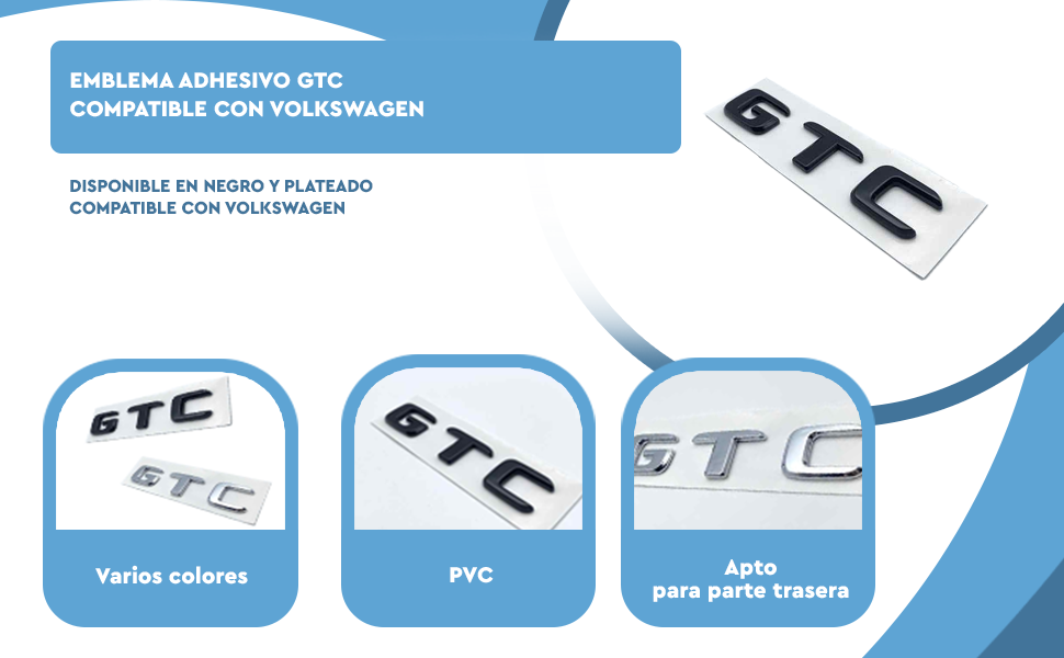 Banner - Emblema adhesivo plástico GTC compatible con Volkswagen Negro
