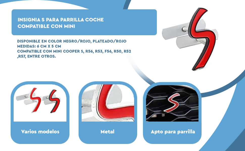 Banner - Emblema Logo S parrilla compatible con Mini plateado rojo