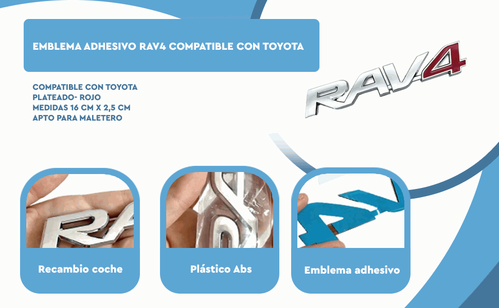 Banner - Emblema RAV4 para trasero compatible con Toyota plateado rojo