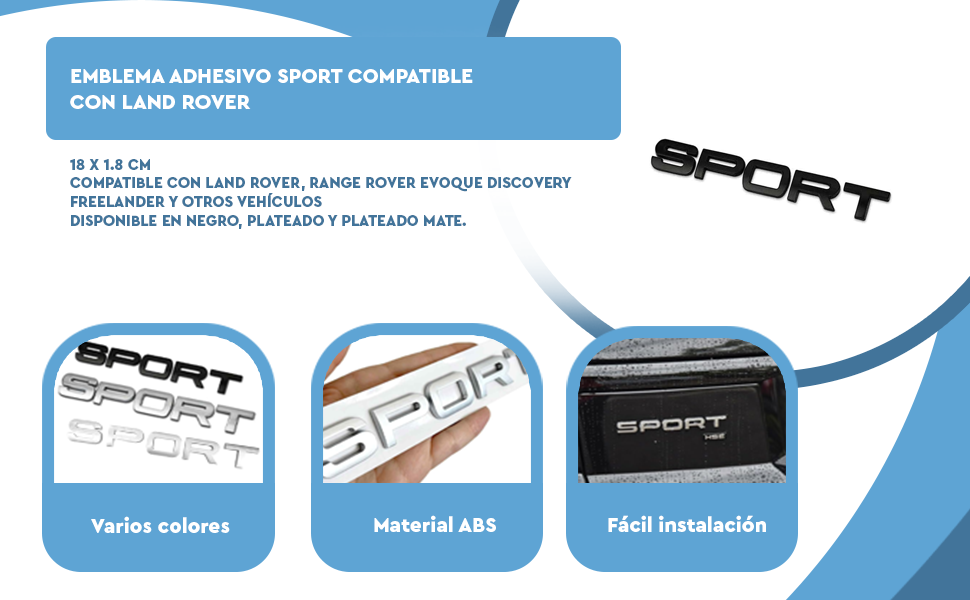 Banner - Emblema sport adhesivo Compatible con Land Rover Negro brillo