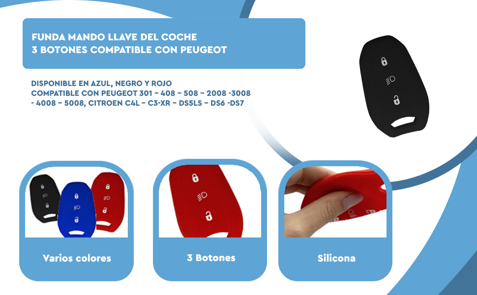 Banner - Funda silicona mando llave de coche 3 botones compatible con Peugeot Rojo
