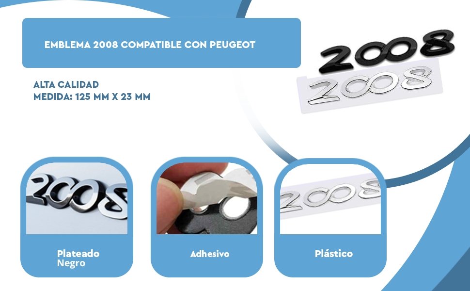 Banner - Emblema 2008 adhesivo para maletero compatible con Peugeot negro