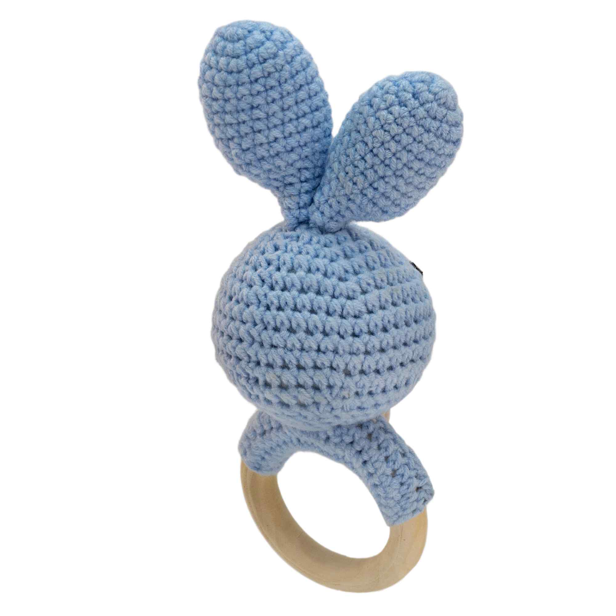 Sonajero para bebe diseño conejo con gancho madera Azul - imagen 2
