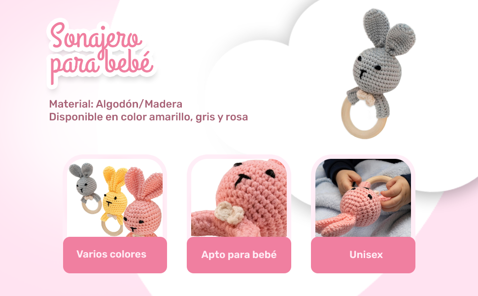 Banner - Sonajero para bebe diseño conejo con gancho madera Azul