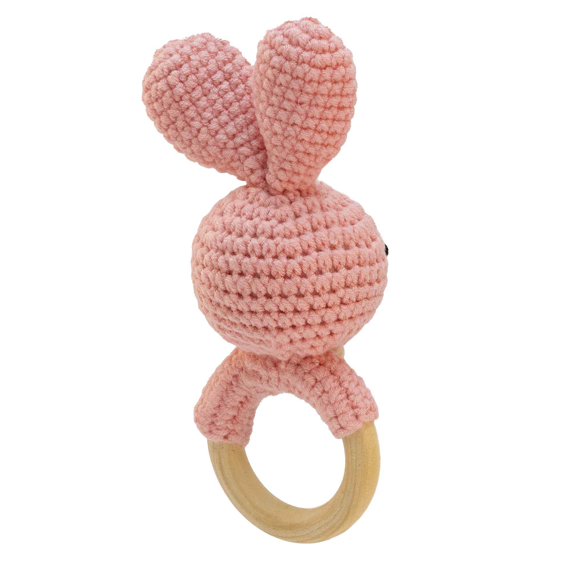 Sonajero para bebe diseño conejo con gancho madera Rosa - imagen 2