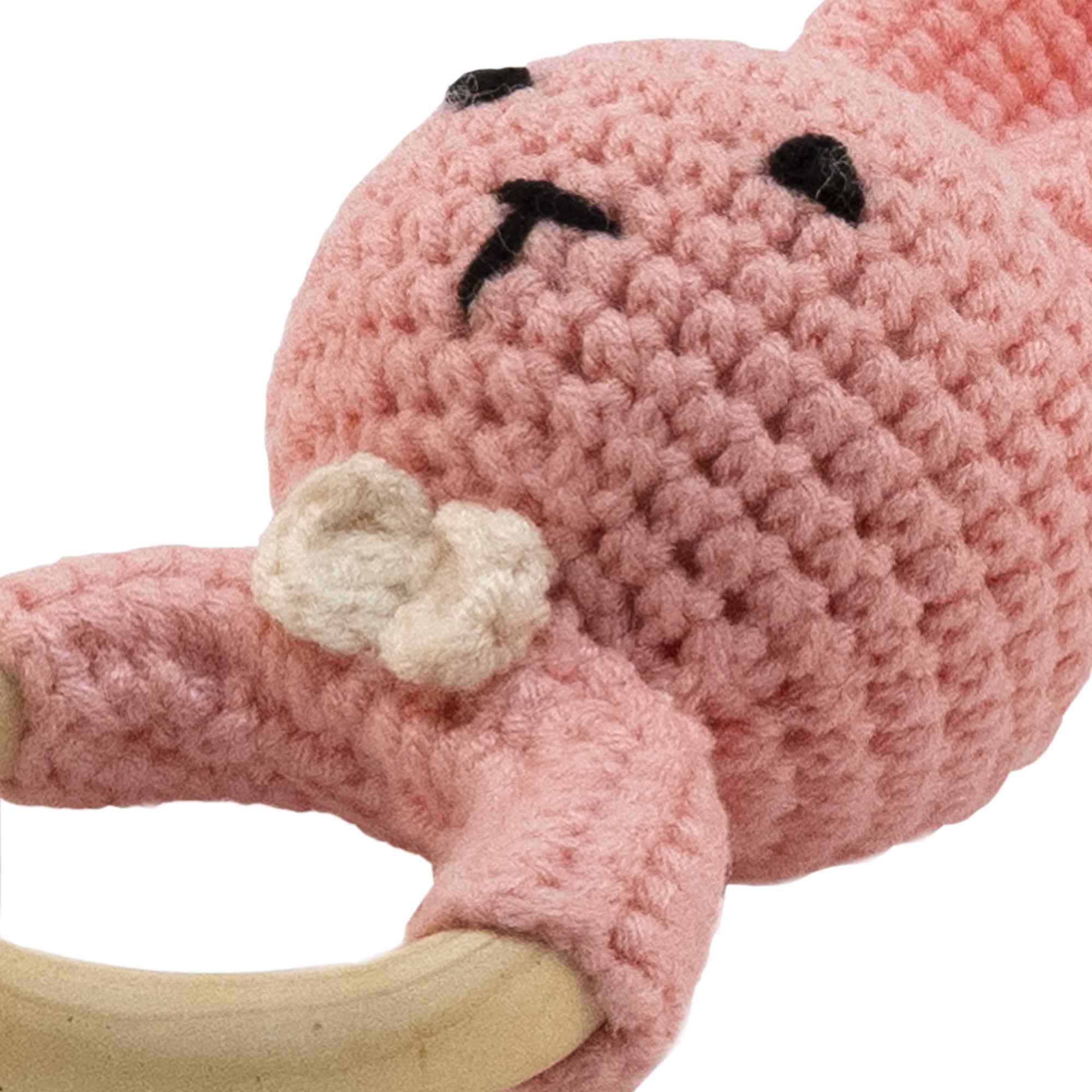 Sonajero para bebe diseño conejo con gancho madera Rosa - imagen 3