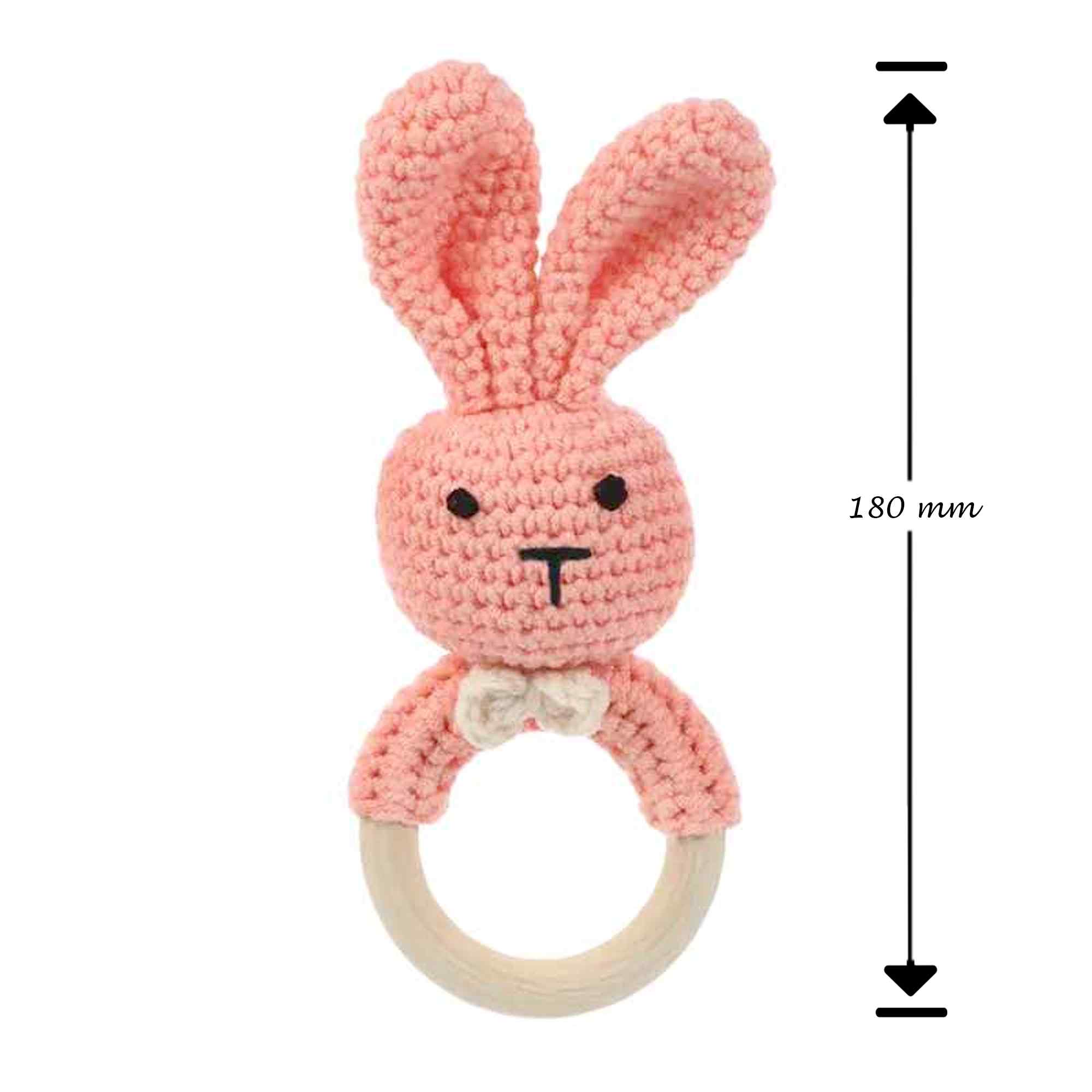Sonajero para bebe diseño conejo con gancho madera Rosa - imagen 5