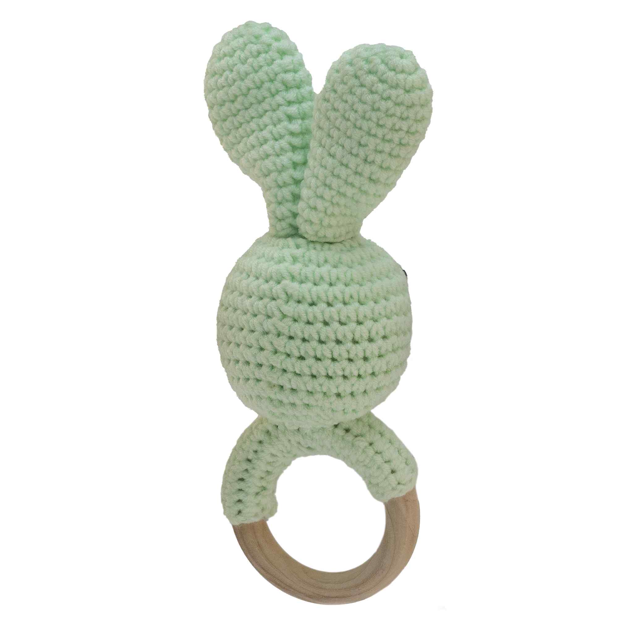 Sonajero para bebe diseño conejo con gancho madera Verde - imagen 2