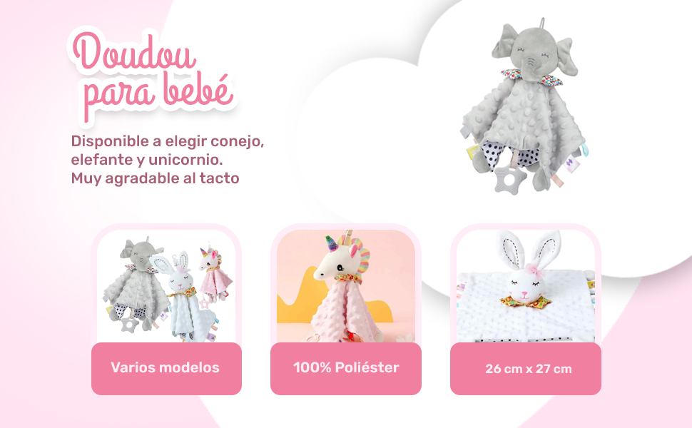 Banner - DouDou Mantita de apego bebé diseño Unicornio Rosa