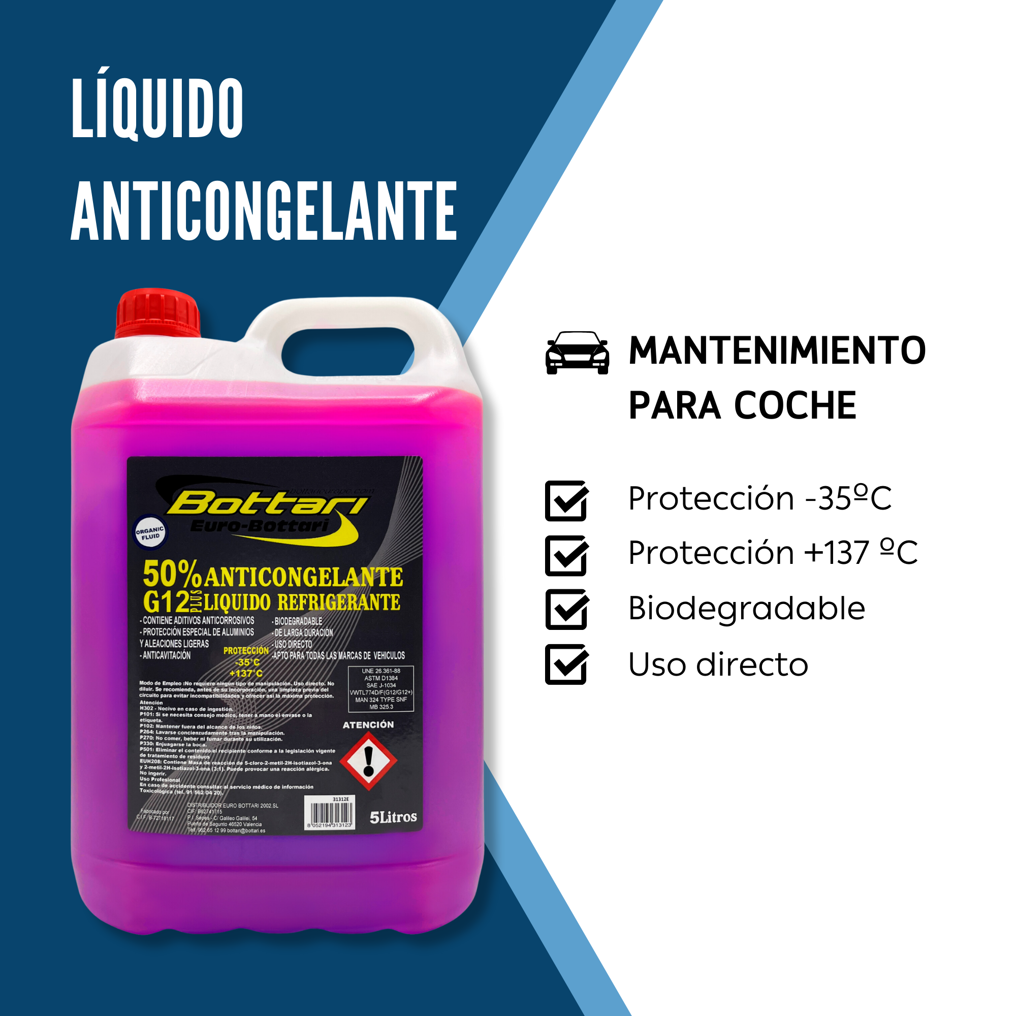 Anticongelante liquido refrigerante 5 Litros rosa 50% G12 Plus - imagen 4