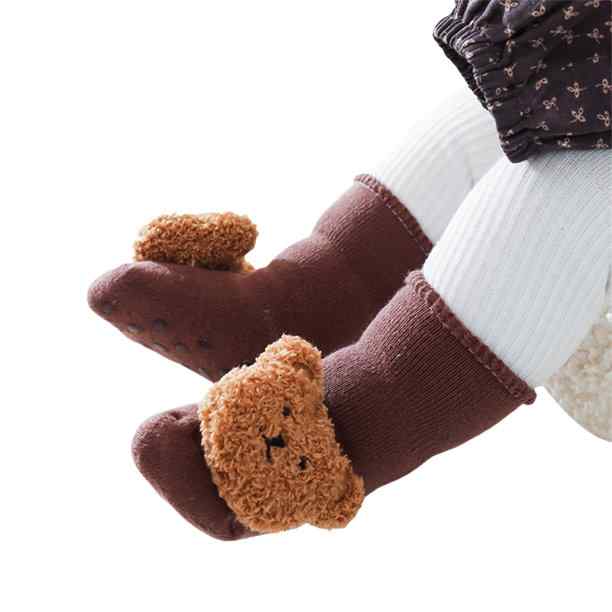 Calcetín antideslizante para niño 0 a 6 meses de 11 cm Talla S 19 oso marrón