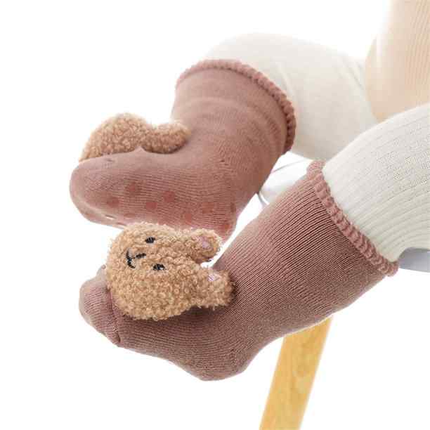 Calcetín antideslizante para niño 0 a 6 meses de 11 cm Talla S 19 oso Rosa