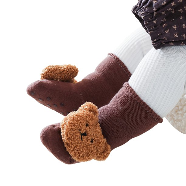 Calcetín antideslizante para niño 12 a 18 meses de 13 cm Talla M 22 oso marrón