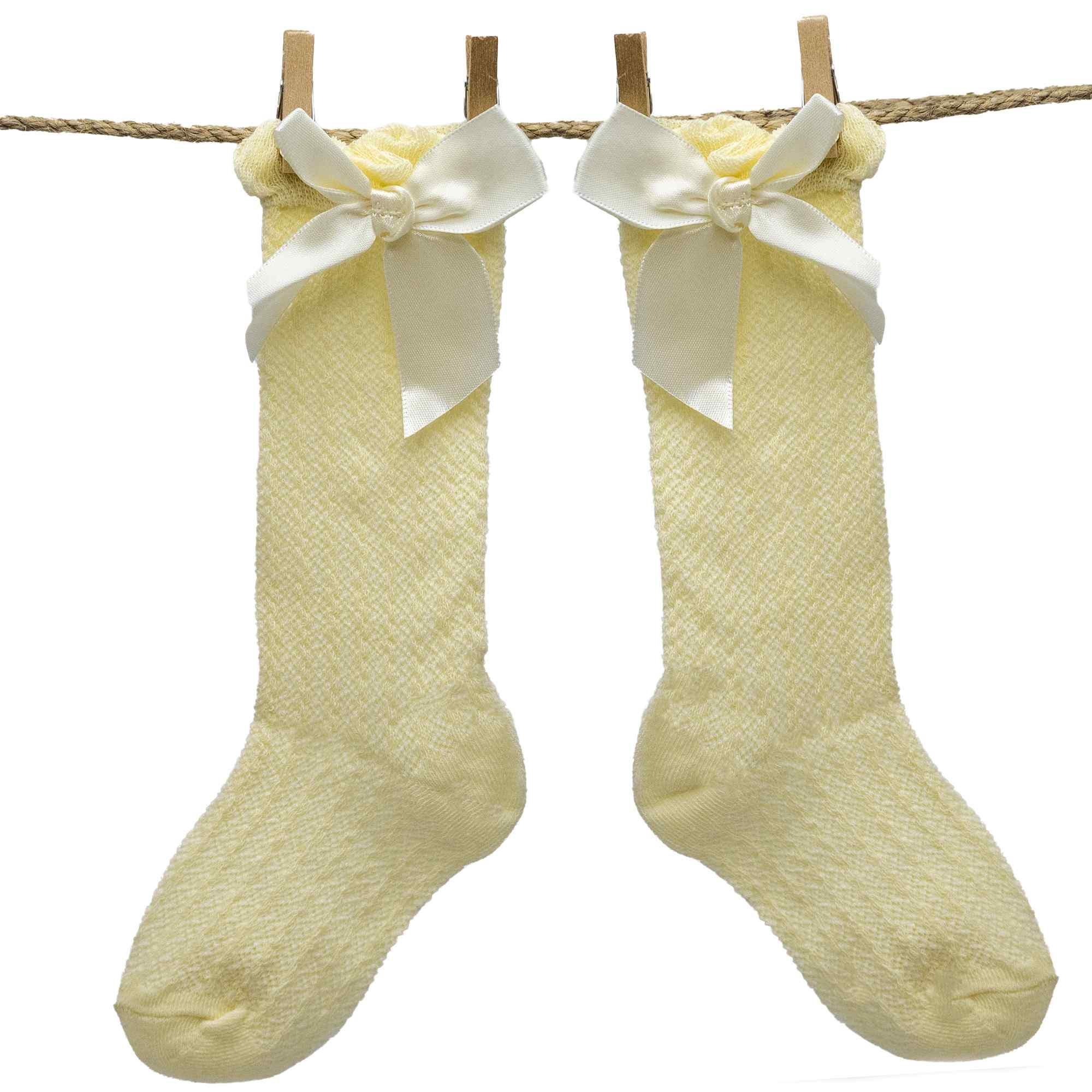 Calcetines altos de algodón con lazo para niños hasta 3 años amarillo