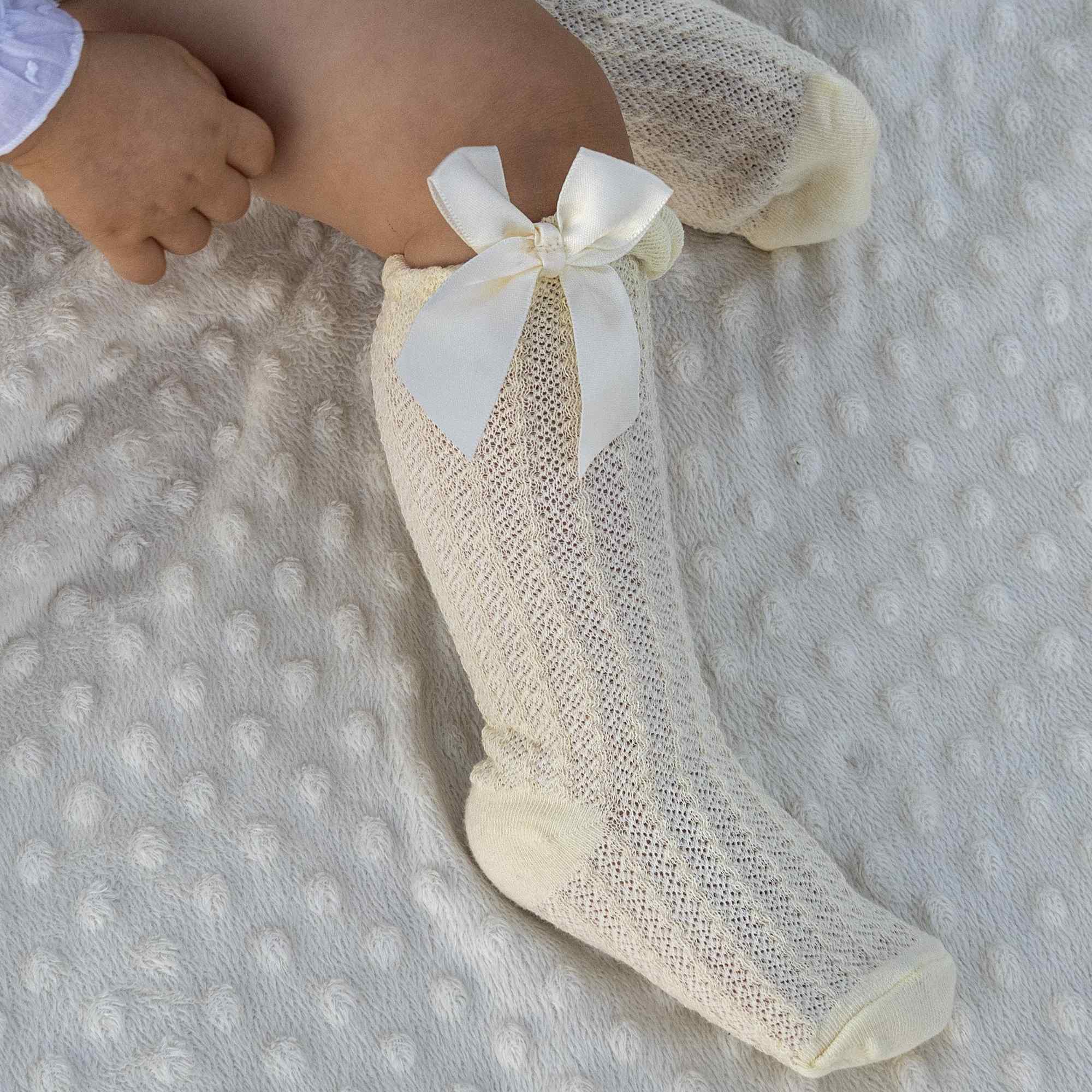 Calcetines altos de algodón con lazo para niños hasta 3 años amarillo - imagen 7