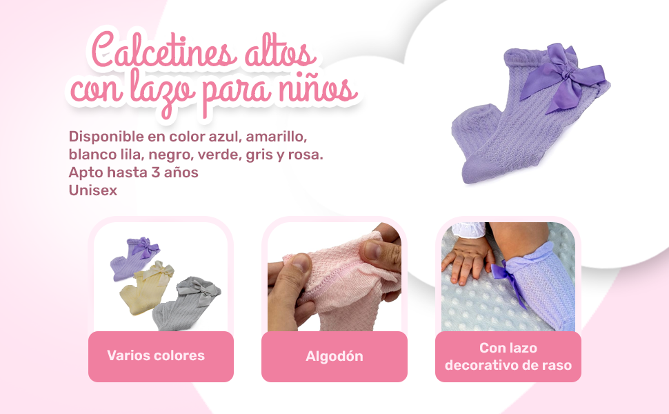 Banner - Calcetines altos de algodón con lazo para niños hasta 3 años amarillo