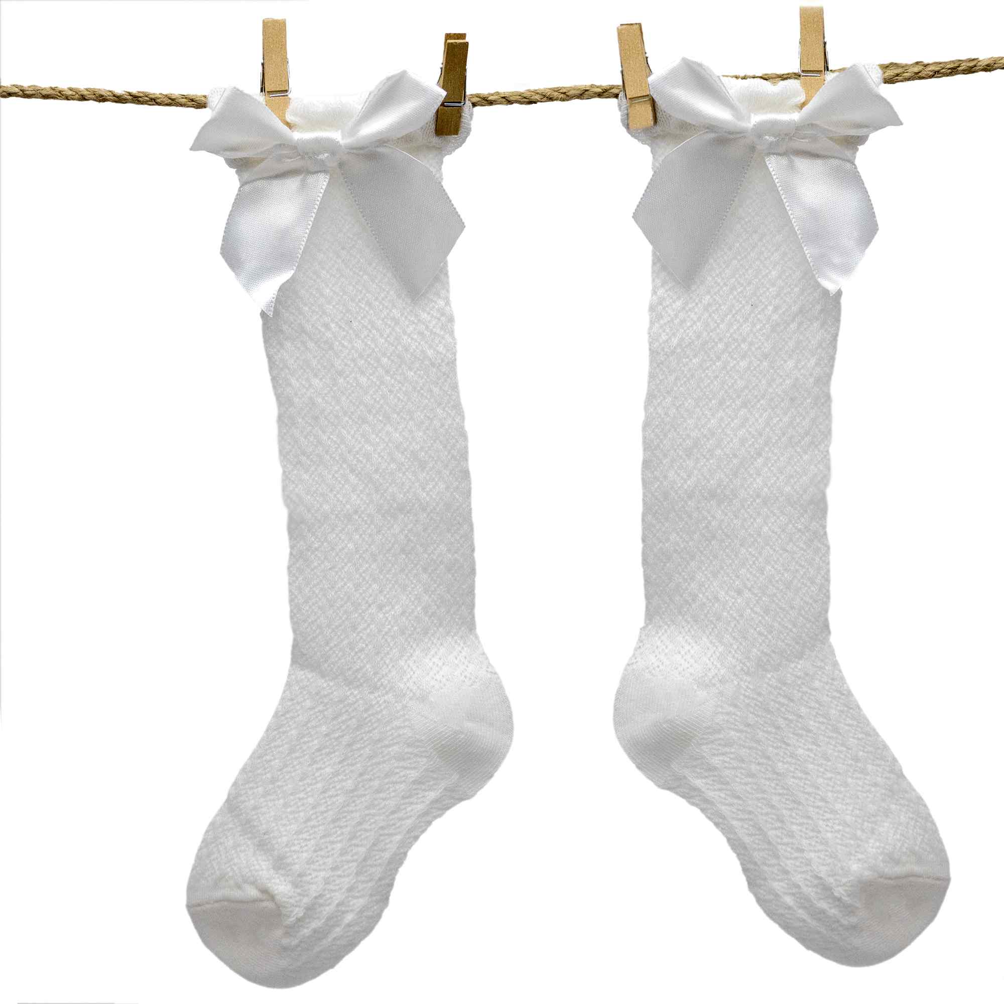 Calcetines altos de algodón con lazo para niños hasta 3 años blancos