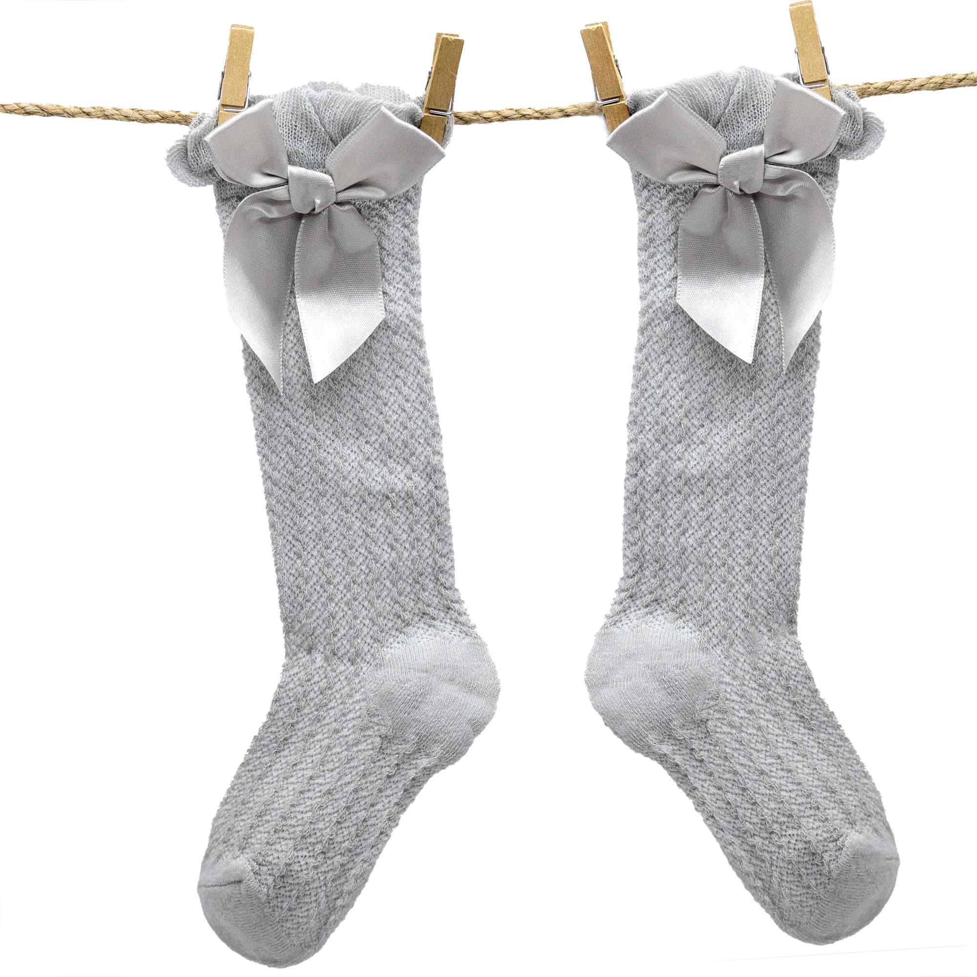 Calcetines altos de algodón con lazo para niños hasta 3 años grises