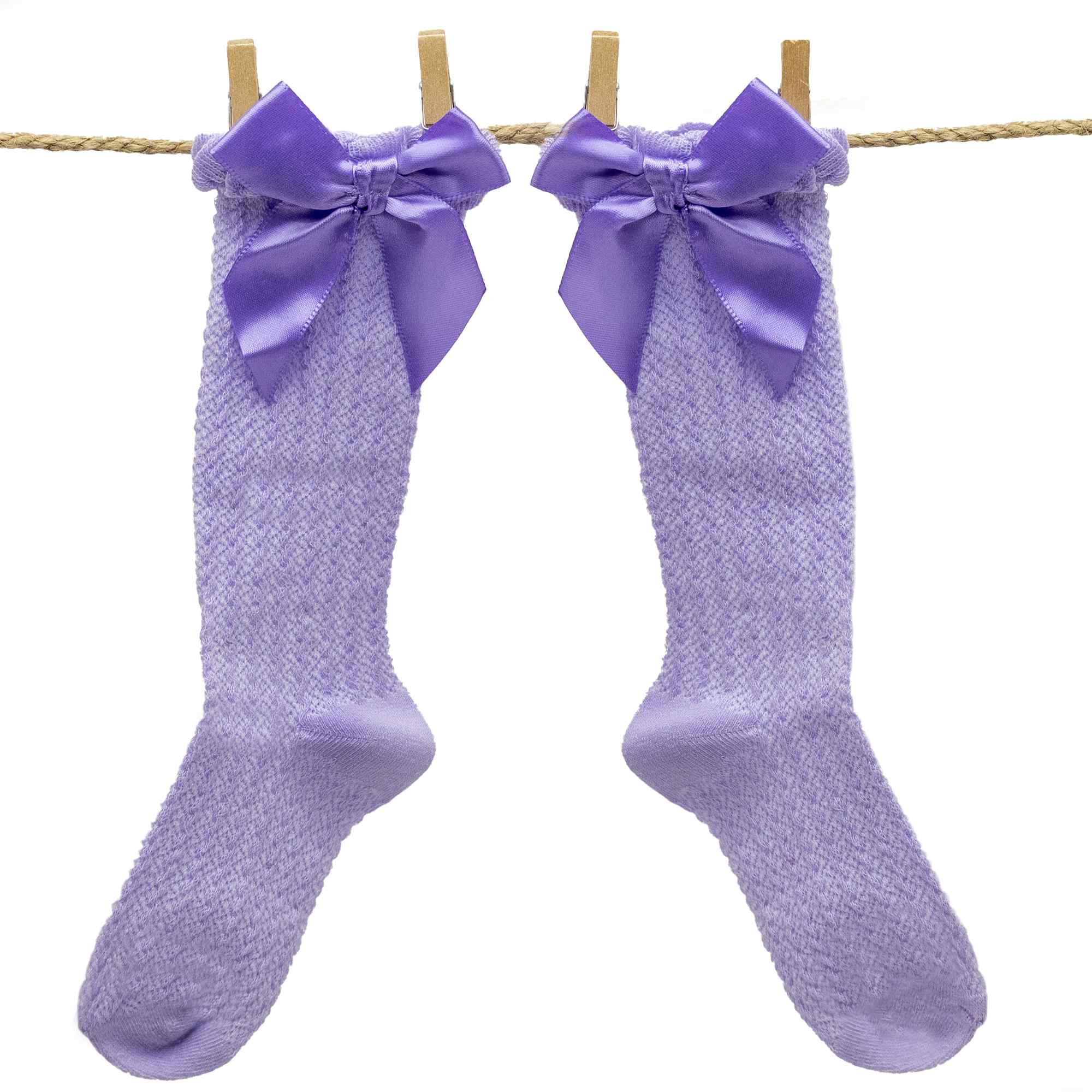 Calcetines altos de algodón con lazo para niños hasta 3 años purpura